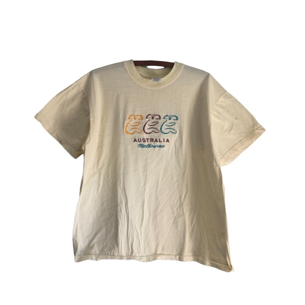 Down Under Womens Melbourne Austrailia Embroidered Koala Pale Yellow Tshirt 2XL